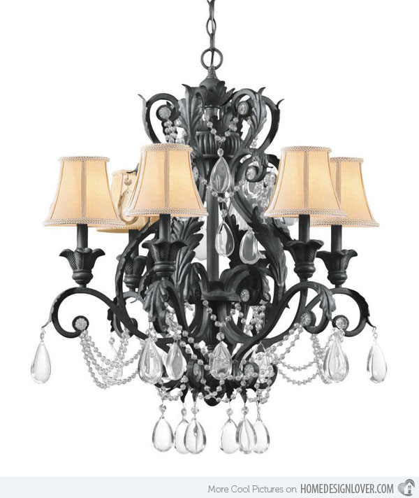 6 Light Wrought Iron Crystal Chandelier with Dark Rust finish